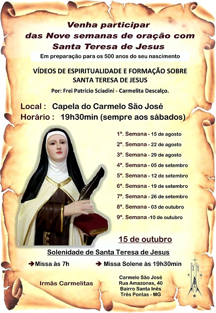 Carmelo São José de Três Pontas se prepara para os 500 anos de nascimento de Santa Teresa de Jesus 3